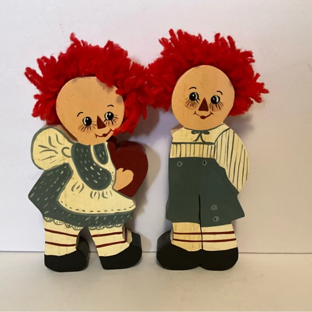 Vintage Raggedy Ann And Andy Wooden Hand Painted Shelf Sitters (Only)